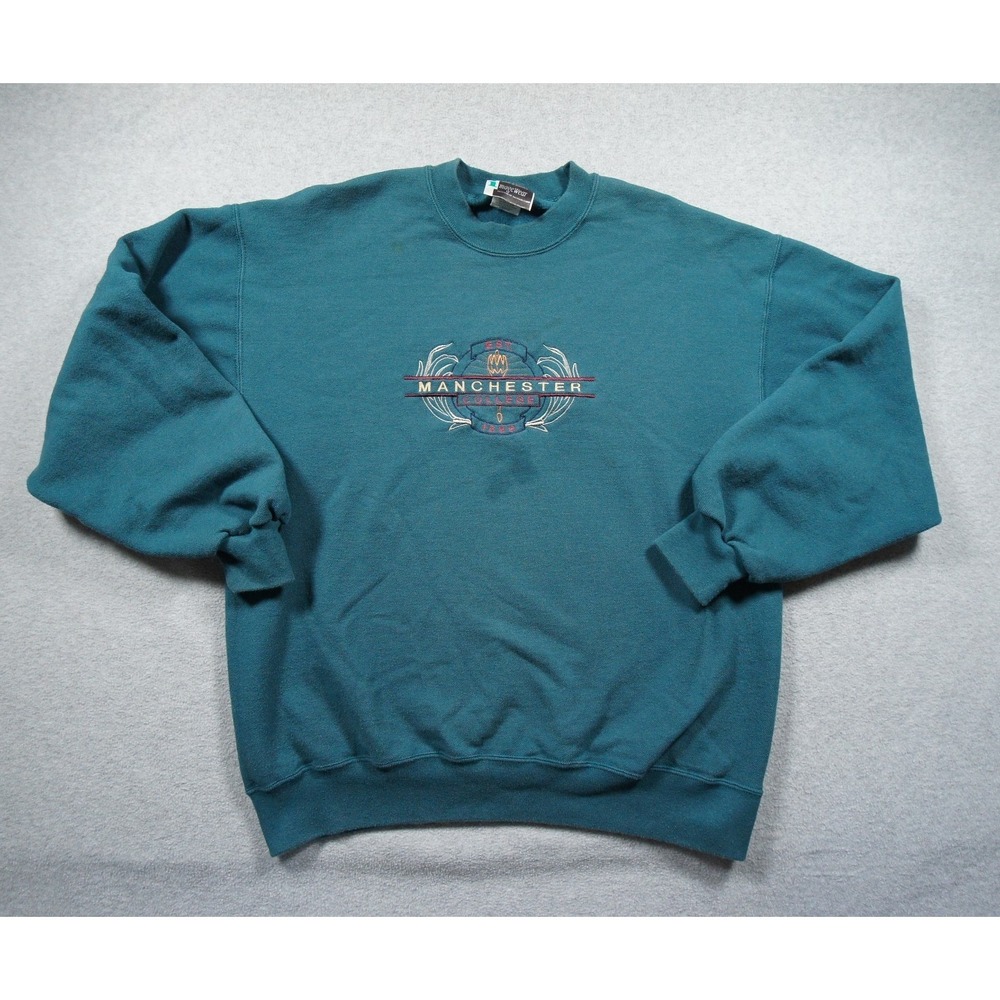 Vintage Manchester College Sweatshirt Mens Large Blue Crewneck 90s Sweater Adult